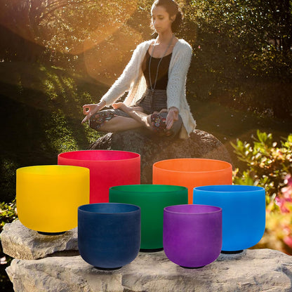 TOPFUND 6-12 inch 432Hz Chakra Set of 7 Crystal Singing Bowls with Heavy Duty Carrying Case and Singing Bowl Mallets
