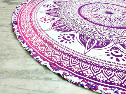Mandala Round Beach Tapestry Boho Hippie Blanket Bohemian Large Table Cloth Home Decor Yoga Mat Meditation Picnic Rug Throw Hippy Gypsy Tablecloth Roundie (42 Inches, Orange And Blue)