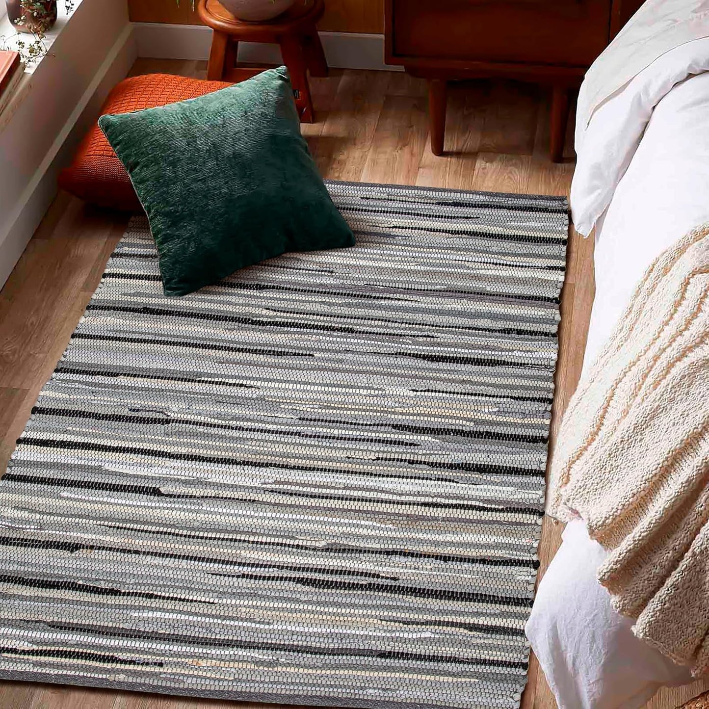 Ramanta Home 100% Cotton Chindi Hosiery Rug 24x36 Inch - Dark Multi, Farmhouse Reversible Soft Bohemeian Rugs Ideal for Entryways, Kitchen, Bedroom | Durable Lightweight Handmade Accent Doormat