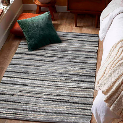 Ramanta Home 100% Cotton Chindi Hosiery Rug 24x36 Inch - Dark Multi, Farmhouse Reversible Soft Bohemeian Rugs Ideal for Entryways, Kitchen, Bedroom | Durable Lightweight Handmade Accent Doormat
