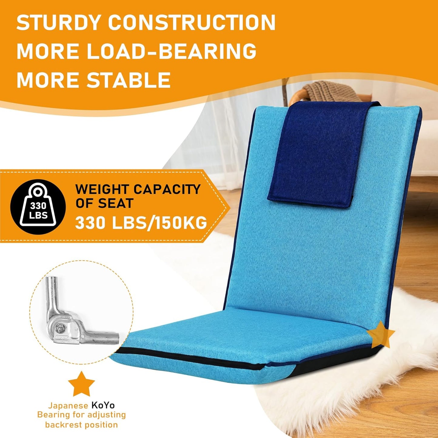 Floor Chair with Back Support 14-Position Adjustable Floor Chair Portable Ground Seating for Adults & Kids Foldable Meditation Seat with Japanese KOYO Bearings & Washable Linen Cover (Coffee)