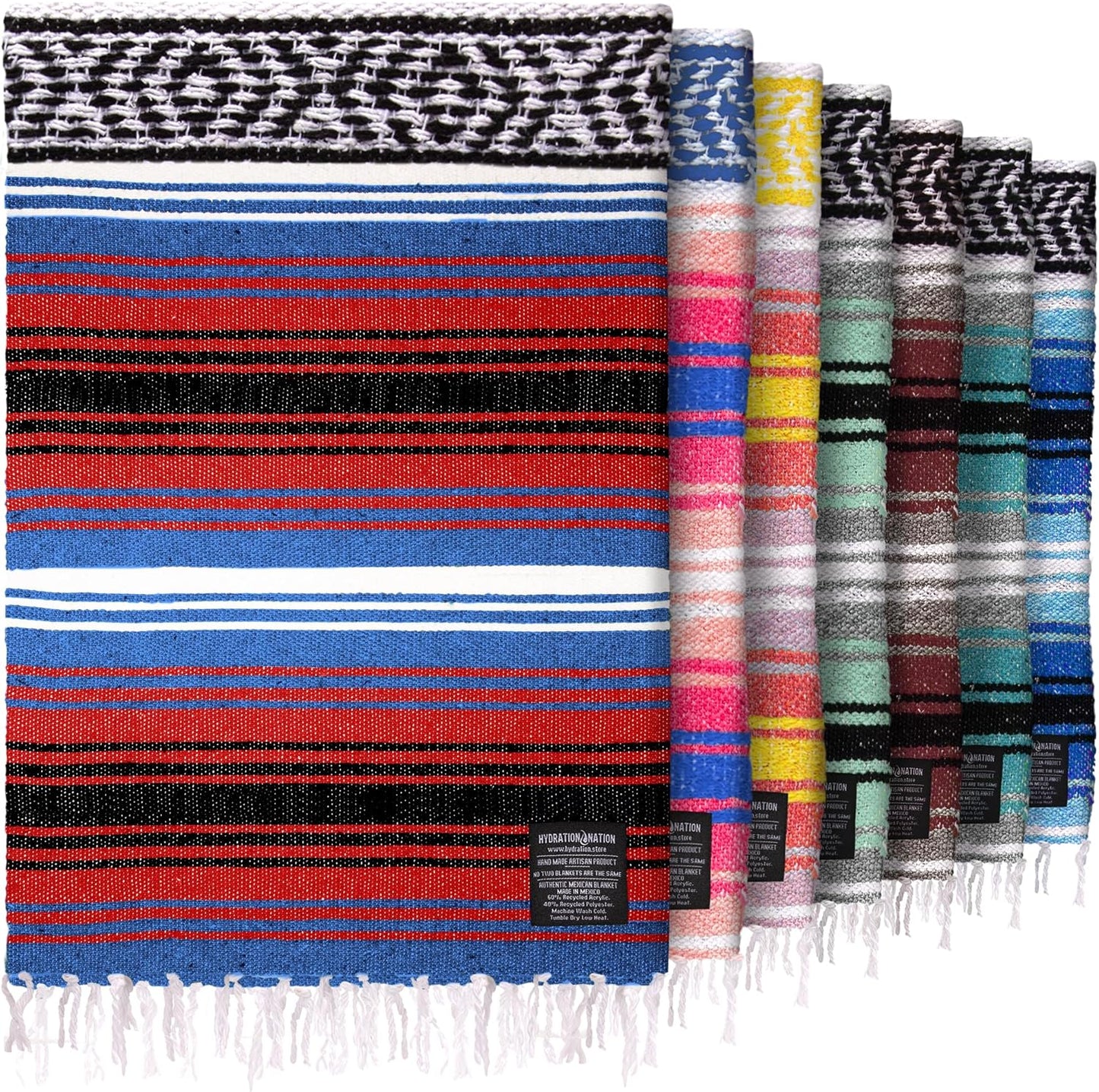 Hydration Nation Authentic Large Handwoven Mexican Blanket - Soft Yoga - Durable Serape - Lightweight Falsa, Beach, Camping, Picnic, Outdoor 70"x50" - Mandarin
