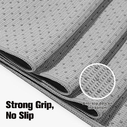 MoKo Hot Yoga Towel, Non-Slip Yoga Mat Towel with Grip Dots, 74.4"×27.3" Yoga Mat Cover for Pilates, Fitness, Meditation, Swimming Pool, Beach, Travel Yoga Mat with Corner Pockets, Gray