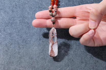GEHECRST Natural 7 Chakra 108 Mala Prayer Beads Necklace with Reiki Healing Crystal Pointed Pendant 6mm Gemstones Beads Necklace Mens Womens Jewelry for Meditation, Protection