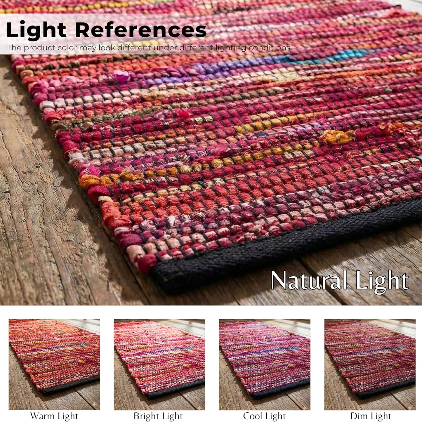 Ramanta Home 100% Cotton Chindi Hosiery Rug 24x36 Inch - Dark Multi, Farmhouse Reversible Soft Bohemeian Rugs Ideal for Entryways, Kitchen, Bedroom | Durable Lightweight Handmade Accent Doormat