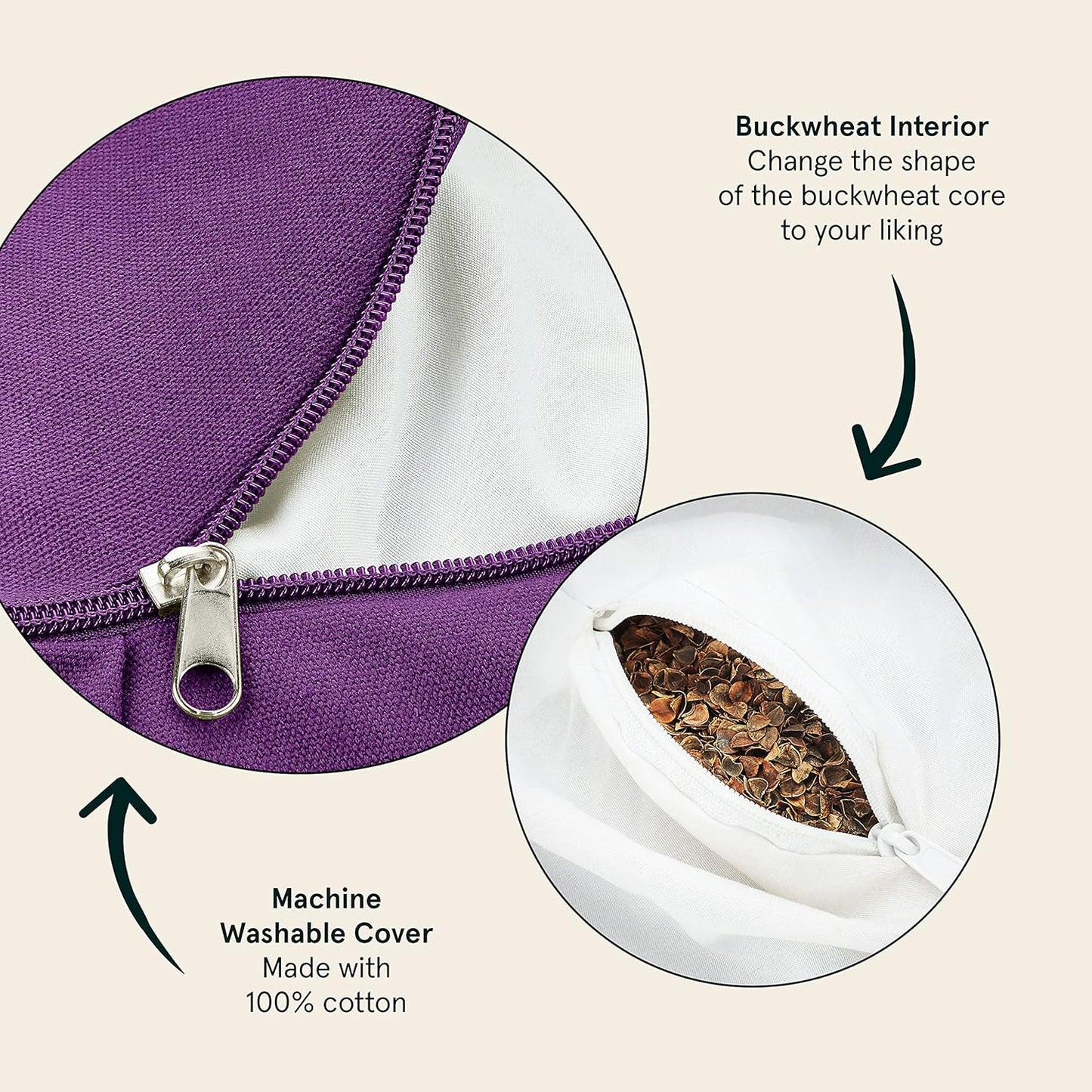 Retrospec Sedona Zafu Meditation Cushion with Buckwheat Hull Fill - Adjustable Yoga & Pilates Equipment Support - 17in Crescent Cotton Cover