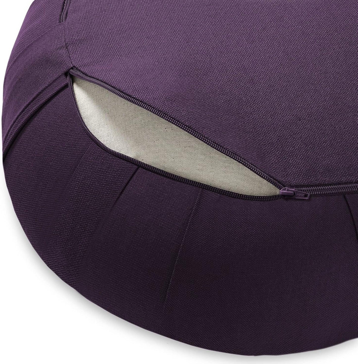 Zafu Meditation Cushion, 15" Round Buckwheat Yoga Pillow with Organic Cotton Cover - Purple