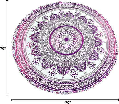 Mandala Round Beach Tapestry Boho Hippie Blanket Bohemian Large Table Cloth Home Decor Yoga Mat Meditation Picnic Rug Throw Hippy Gypsy Tablecloth Roundie (42 Inches, Orange And Blue)