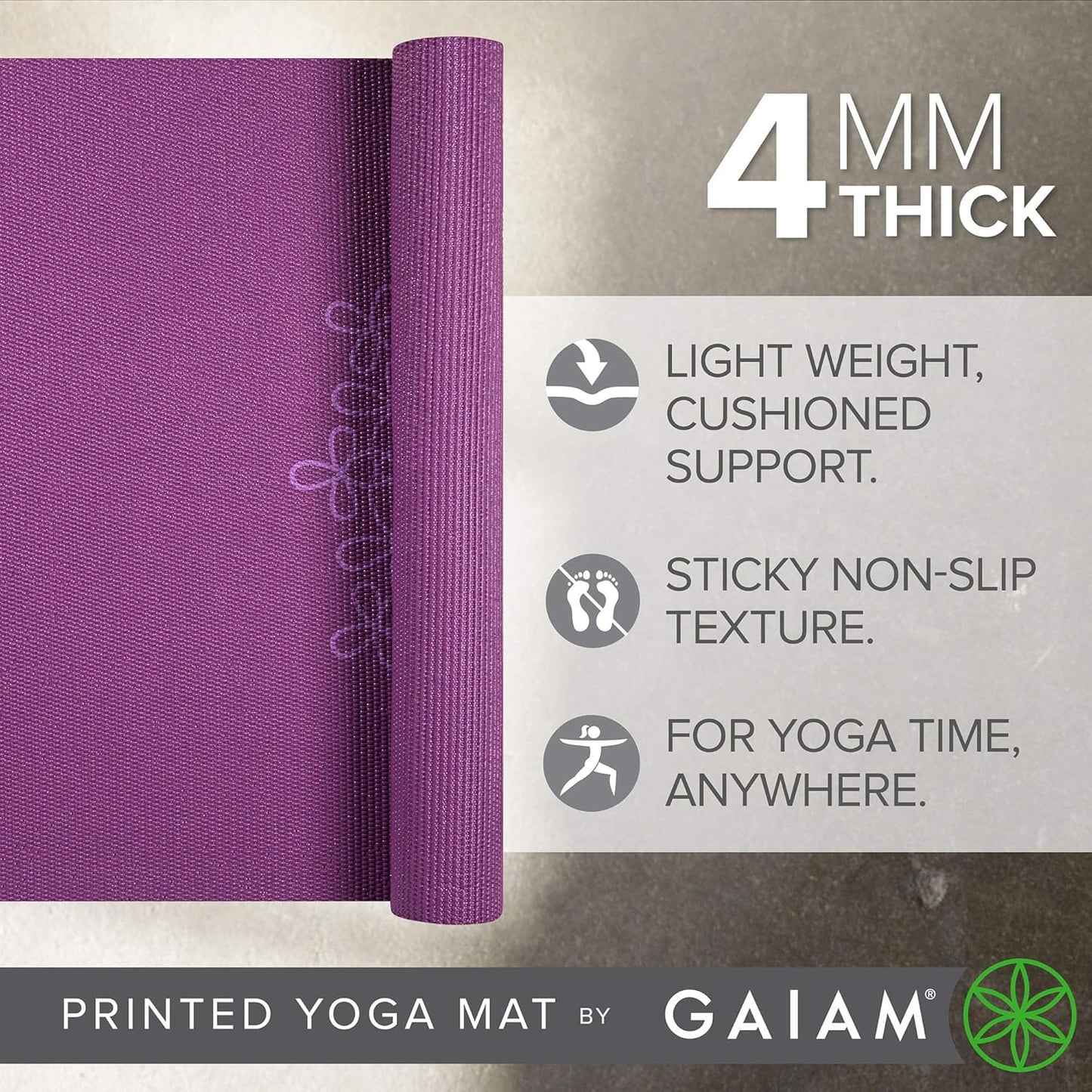 Gaiam Print Yoga Mat, Non Slip Exercise & Fitness Mat for All Types of Yoga, Pilates & Floor Exercises