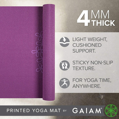 Gaiam Print Yoga Mat, Non Slip Exercise & Fitness Mat for All Types of Yoga, Pilates & Floor Exercises