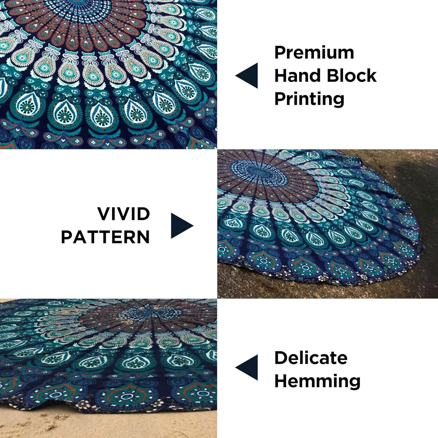 raajsee Purple Round Beach Tapestry Hippie/Boho Beach Blanket Mandala/Indian Cotton Throw - Round Tablecloth/Home Decor/Indie Rug Yoga Mat Meditation Picnic Rugs 127 CM / 50 INCHE Circle