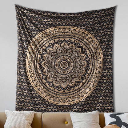 THE ART BOX Original Gold Tapestry Wall Hanging Mandala – Cotton Throw Tapestry – Boho Bedding White and Gold Medium Bedspread 54x60 Inches – Meditation & Yoga Rug Mat