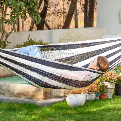 PNAEUT Handwoven Mayan Hammocks, Double Rope Hammock for Outdoor Outside & Indoor, Thick Soft 600 lbs Capacity Heavy-Duty, Includes Tree Straps, Carabiners & Carrying Bag (Nature, X-Large)