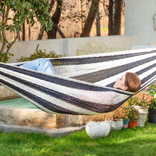 PNAEUT Handwoven Mayan Hammocks, Double Rope Hammock for Outdoor Outside & Indoor, Thick Soft 600 lbs Capacity Heavy-Duty, Includes Tree Straps, Carabiners & Carrying Bag (Nature, X-Large)