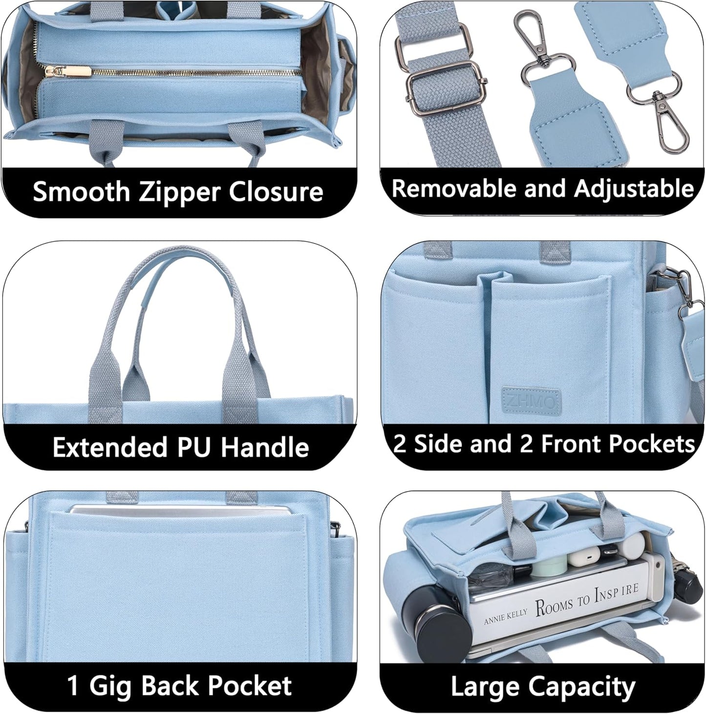 ZHMO Canvas Tote Bag for Women,Women's Bags Crossbody Bags Work Laptop Tote Bag Large Handbags Purse for Travel Nurse Teacher