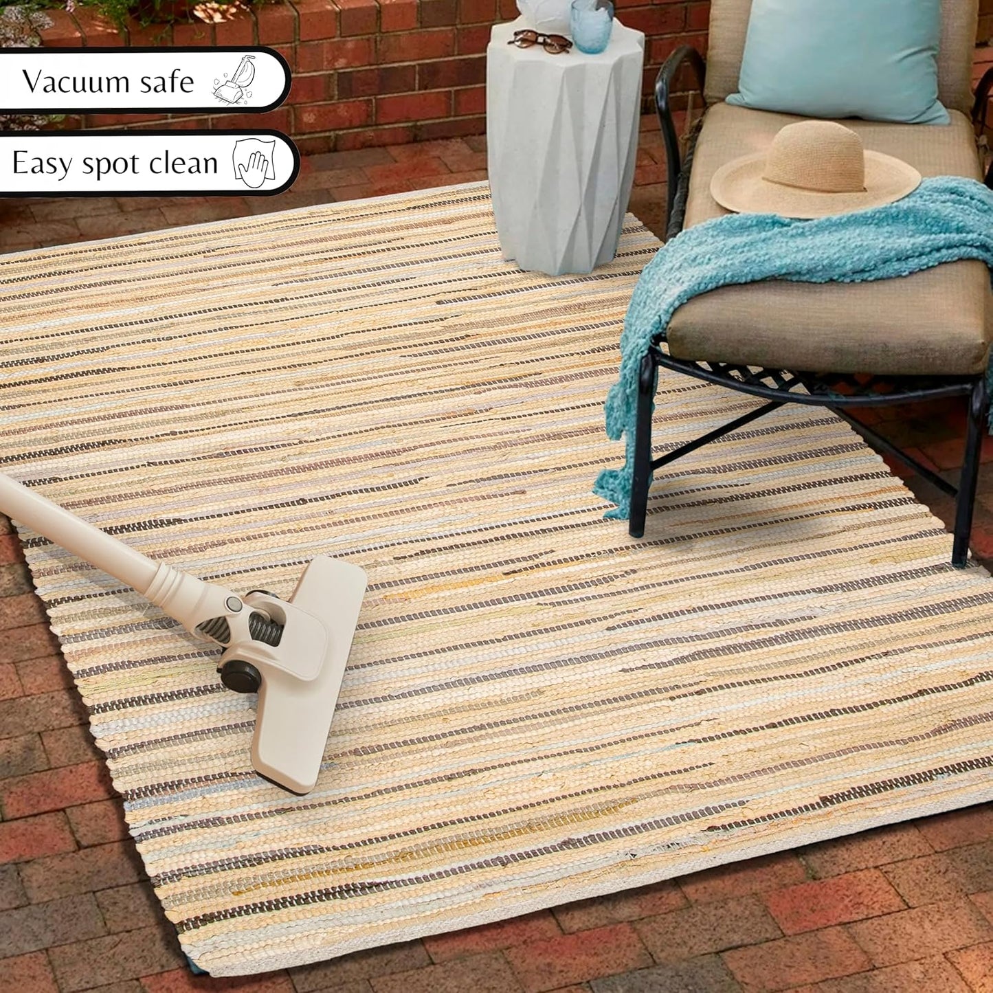 Ramanta Home 100% Cotton Chindi Hosiery Rug 24x36 Inch - Dark Multi, Farmhouse Reversible Soft Bohemeian Rugs Ideal for Entryways, Kitchen, Bedroom | Durable Lightweight Handmade Accent Doormat