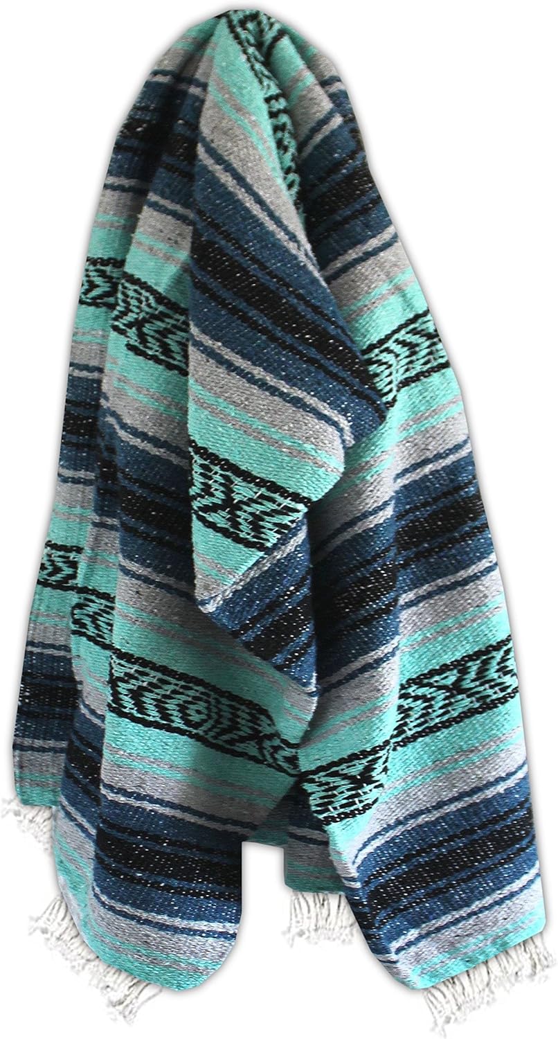 Del Mex Classic Mexican Blanket, Large Authentic Woven Falsa Throw (70"x50"), Artisan Southwest Décor for Beach, Yoga, Outdoors (Lavender)