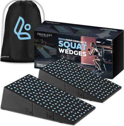Flexelent Squat Wedge Block Pair - Heel Elevated Squat Wedge for Deeper Squats, Heavy Lifting and Better Form - 17° Angle Exercise Wedges, Slant Board for Squats with Carry Backpack
