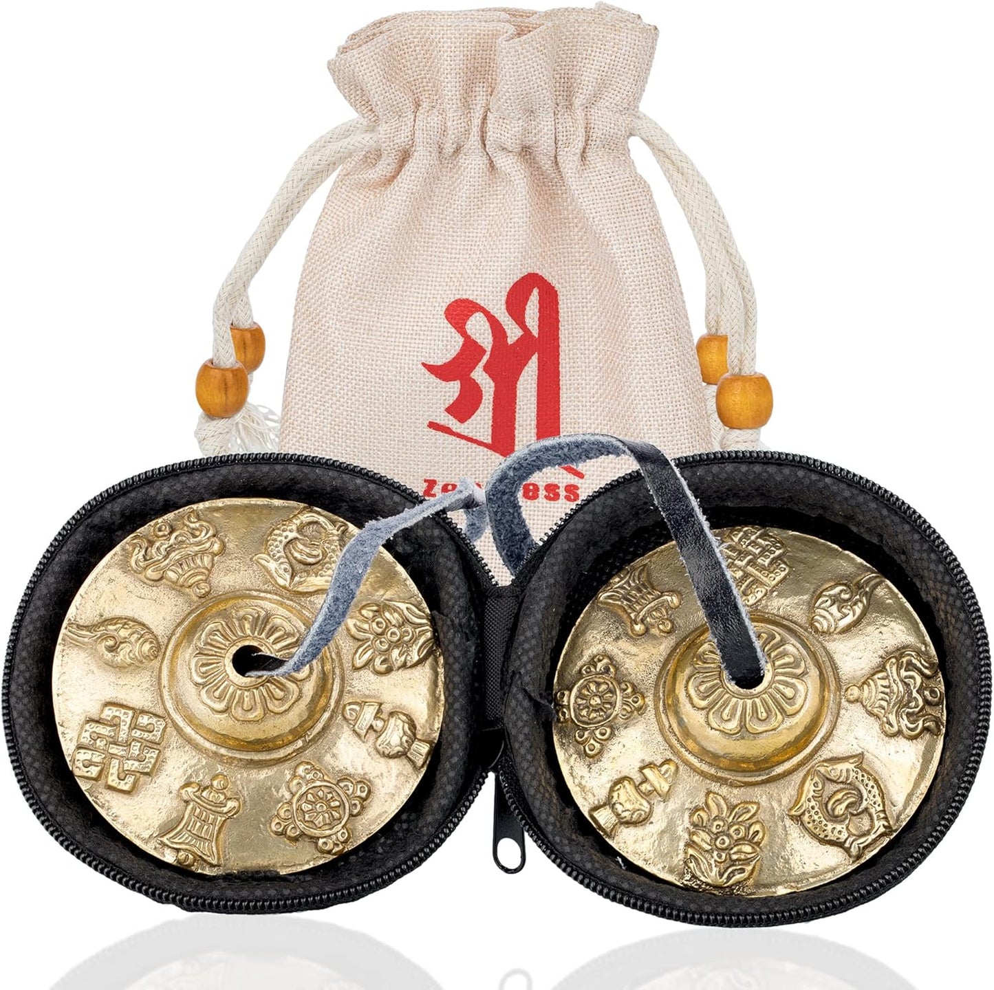 ZenBless Tibetan Tingsha Cymbals 2pcs, with Storage Box and Fabric Case, Meditation Sanskrit Brass Chime Bells for Spiritual Healing Mindfulness, Yoga Buddhist, Relaxation Musical Instruments