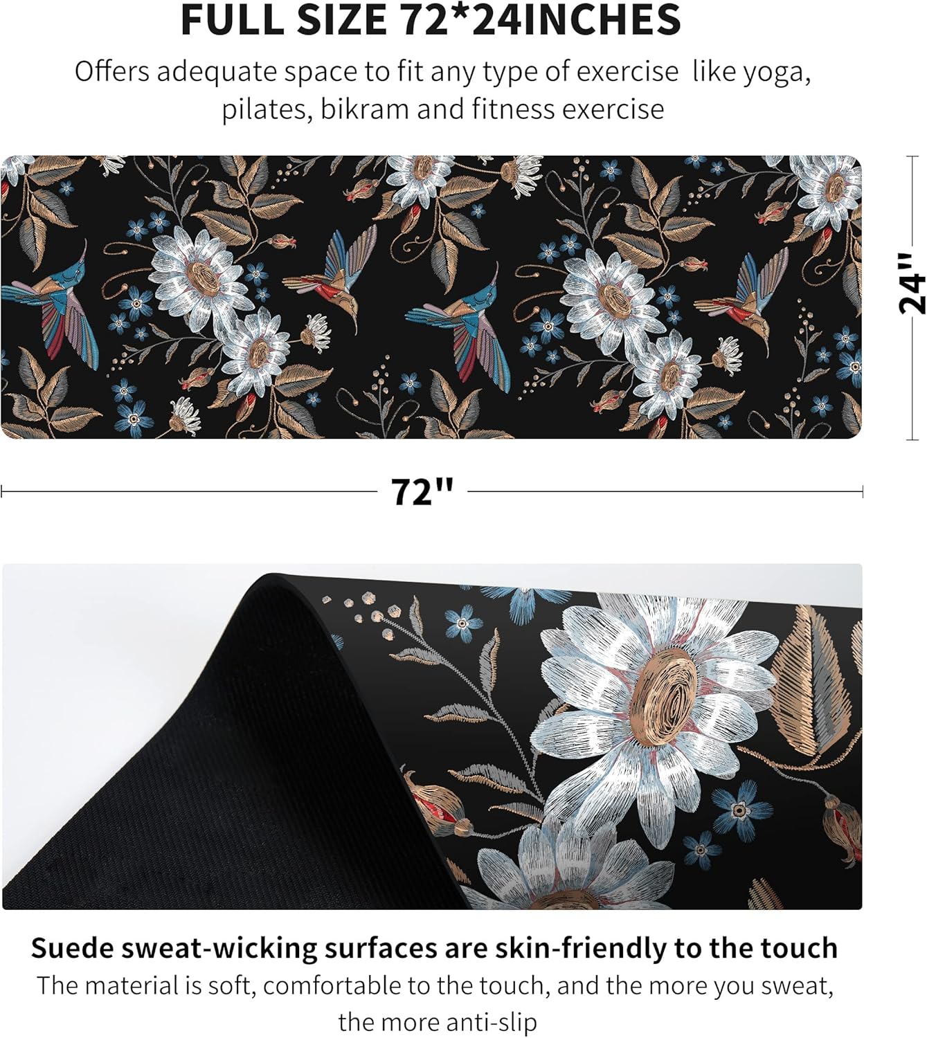 nuveti Printed Travel Yoga Mat-1/16 Inch Thick Non Slip Fitness Workout Mat with Carrying Bag, Foldable Lightweight Suede & Natural Rubber Yoga Mat for Yoga Pilates and Fitness 72" L x 24" W x 1.5mm