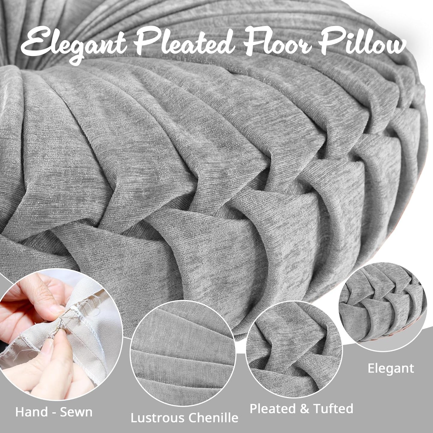 Intelligent Design Large Floor Pillow for Adults Yoga or Meditation Cushion with Handle, Floor Cushion for Board Games, Lustrous Chenille Tufted, Handsewn Scalloped Edge, Azza, 24" x 24" x 5" Yellow