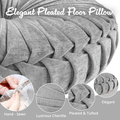 Intelligent Design Large Floor Pillow for Adults Yoga or Meditation Cushion with Handle, Floor Cushion for Board Games, Lustrous Chenille Tufted, Handsewn Scalloped Edge, Azza, 24" x 24" x 5" Yellow