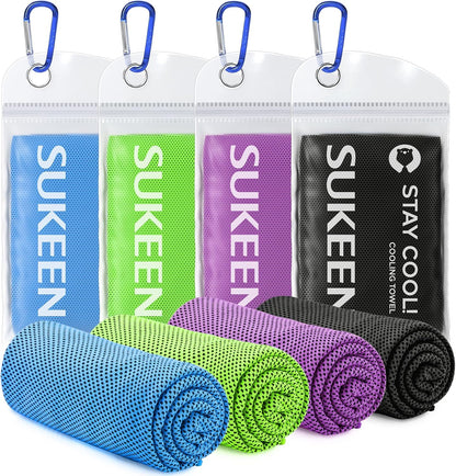 Sukeen 4 Pack Cooling Towels (40"x12"), Cooling Neck Wraps, Ice Towel, Soft Breathable Chilly Towel,Microfiber Towel for Yoga,Sport,Running,Gym,Workout,Camping,Fitness,Workout & More Activities