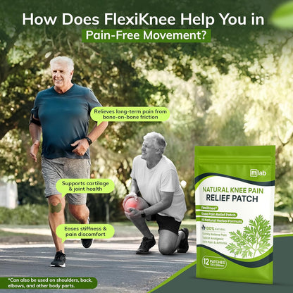 FLexiknee Warming Herbal Pain Patches for Knees w/ 12-Hour Extra Strength & Adhesion - Bone-on-Bone, Joint Ache, Muscle Soreness Support - 12 Heat Patches for Pain Relief for Knees, Back & Neck