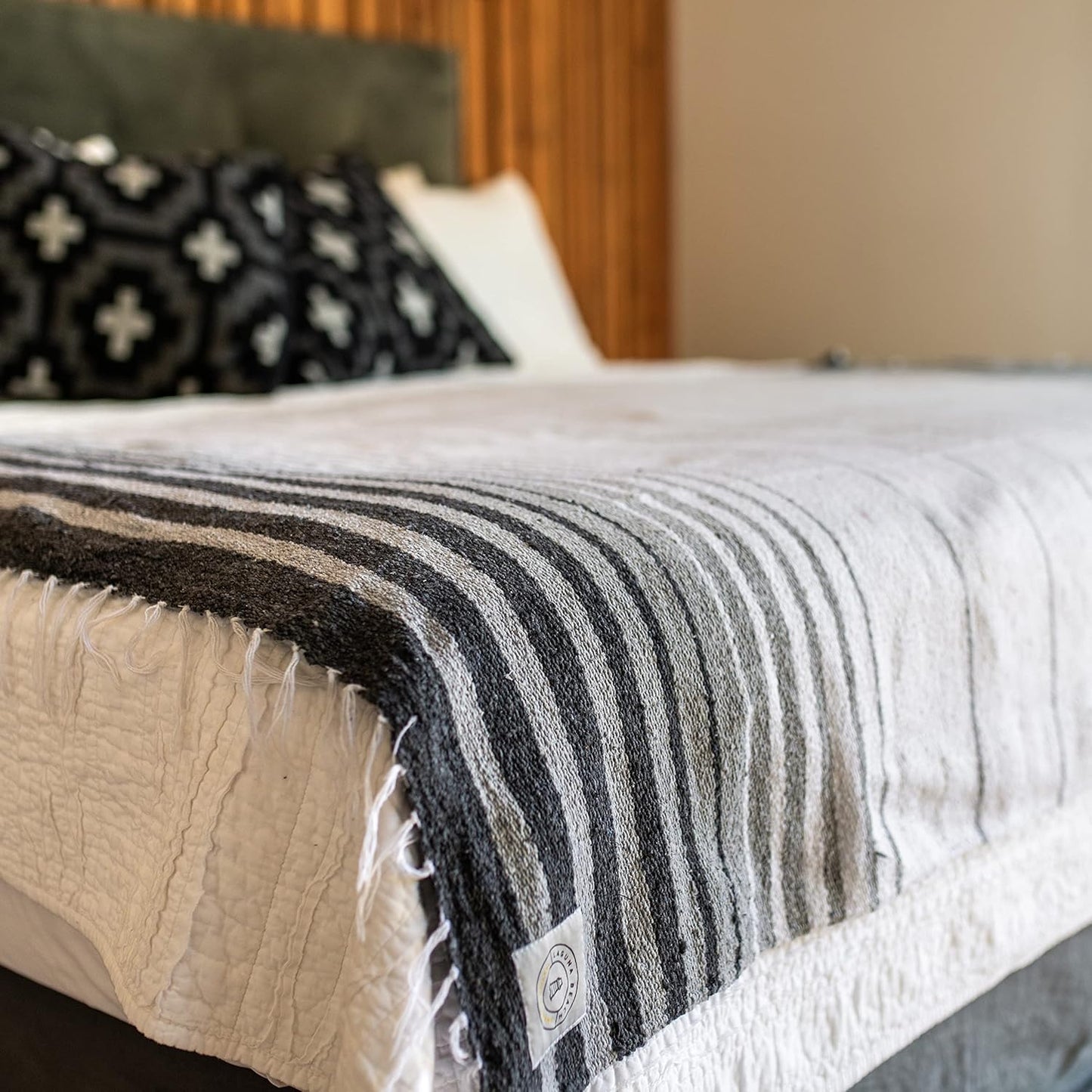 Mexican Blanket by Laguna Beach Textile Co - Beach, Yoga, Camping, or Decorative Throw Blanket - Traditional Handmade Serape (Ivory)