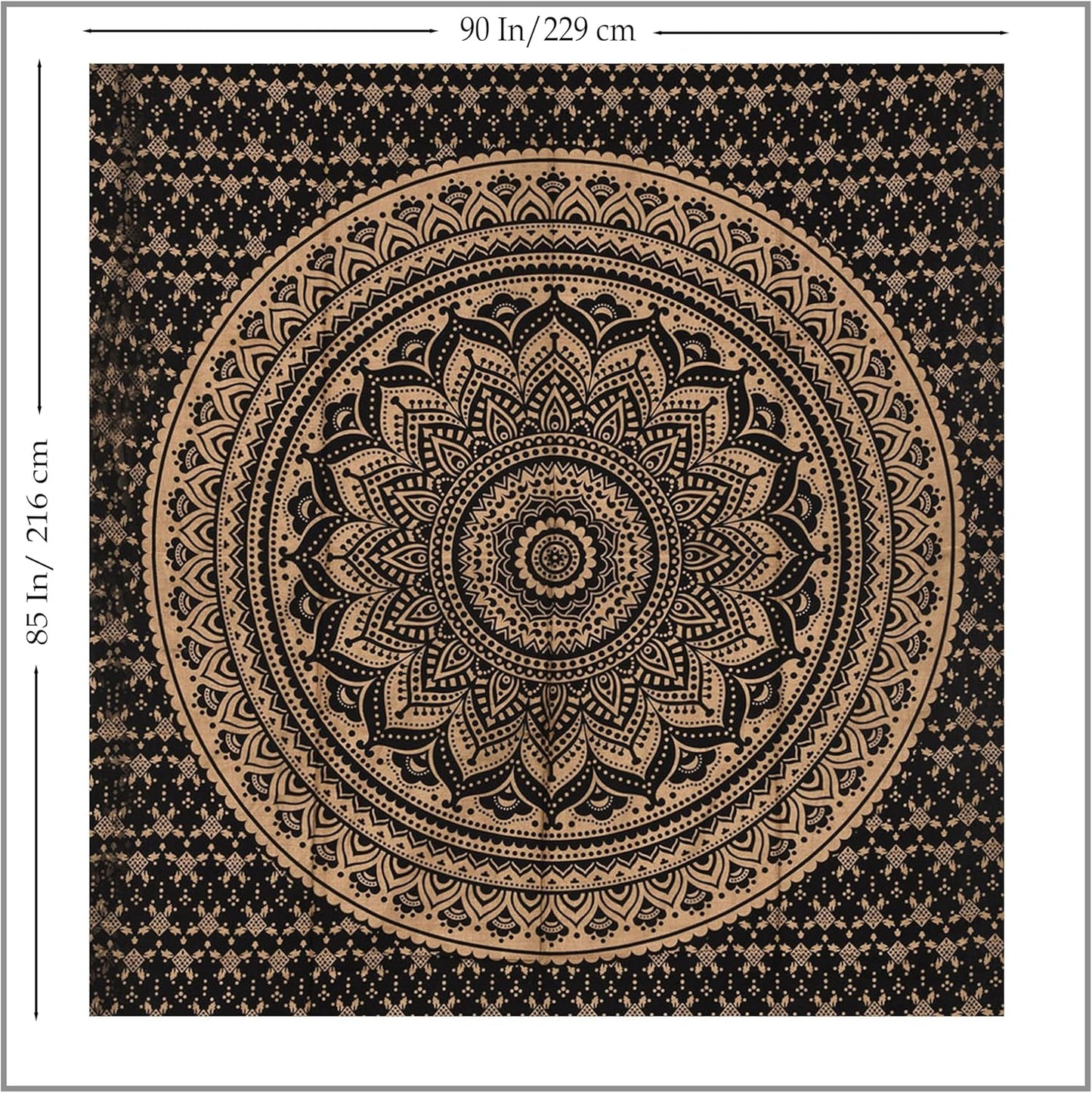 THE ART BOX Original Gold Tapestry Wall Hanging Mandala – Cotton Throw Tapestry – Boho Bedding White and Gold Medium Bedspread 54x60 Inches – Meditation & Yoga Rug Mat