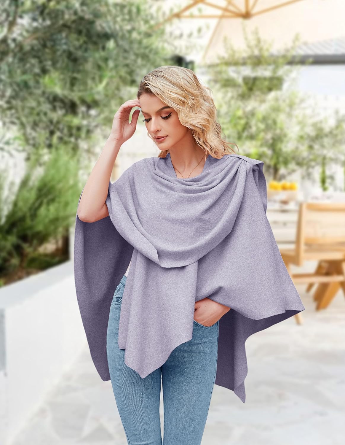 PULI Womens Large Cross Front Poncho Sweater Wrap Topper Knitted Elegant Shawls Cape for Fall Winter