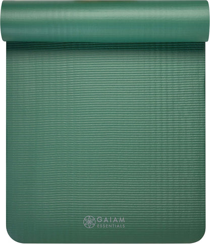 Gaiam Essentials 2/5" Thick (10mm) Yoga & Pilates, Fitness & Exercise Mat with Easy-Cinch Carrier Strap Cusion Support For Fitness and Gym Workouts