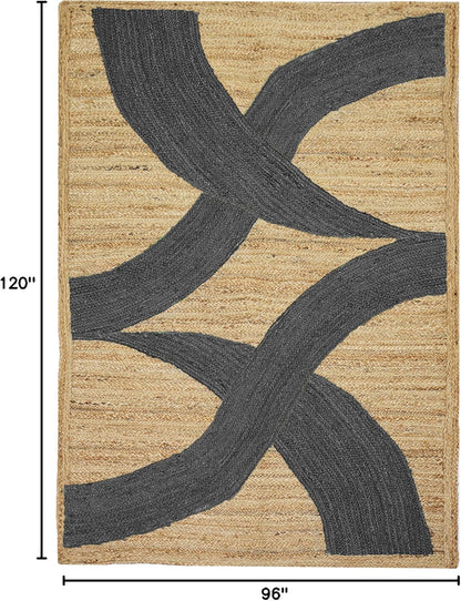 Premium Quality Jute Rug 4x6 Feet Area Rug Natural Fiber Jute Rugs Thick 0.27" Black Abstract Pattern Geometric Rugs for Kids Room, Living Room, Yoga Mat, Indoor Outdoor Carpet - Colors A
