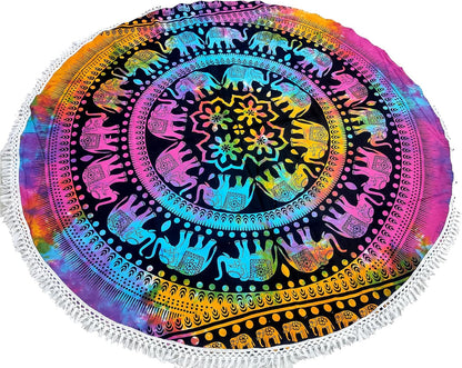 Mandala Round Beach Tapestry Boho Hippie Blanket Bohemian Large Table Cloth Home Decor Yoga Mat Meditation Picnic Rug Throw Hippy Gypsy Tablecloth Roundie (42 Inches, Orange And Blue)