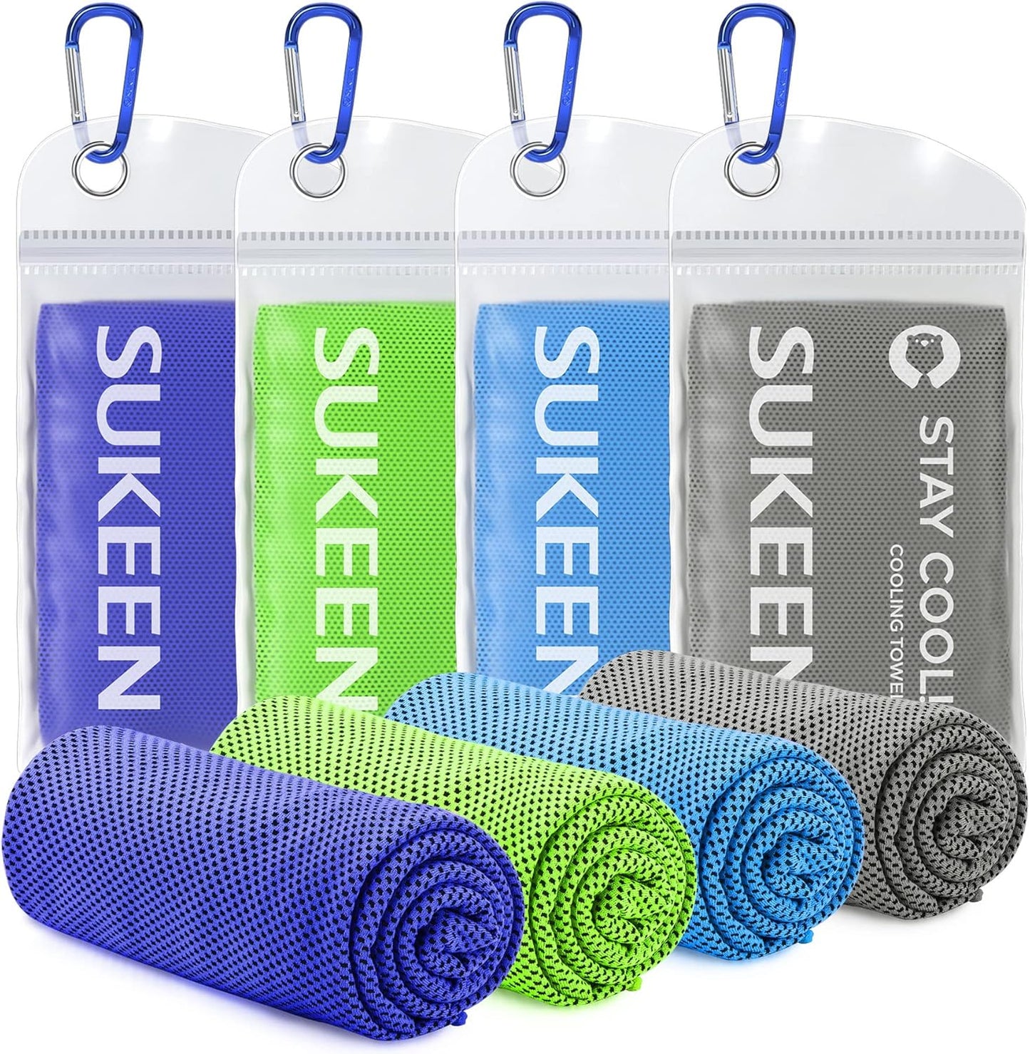 Sukeen [4 Pack Cooling Towel (40"x12"), Soft Breathable Chilly Microfiber Towel for Yoga,Sport,Running,Gym,Workout,Camping,Fitness,Workout & More Activities