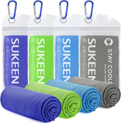 Sukeen [4 Pack Cooling Towel (40"x12"), Soft Breathable Chilly Microfiber Towel for Yoga,Sport,Running,Gym,Workout,Camping,Fitness,Workout & More Activities