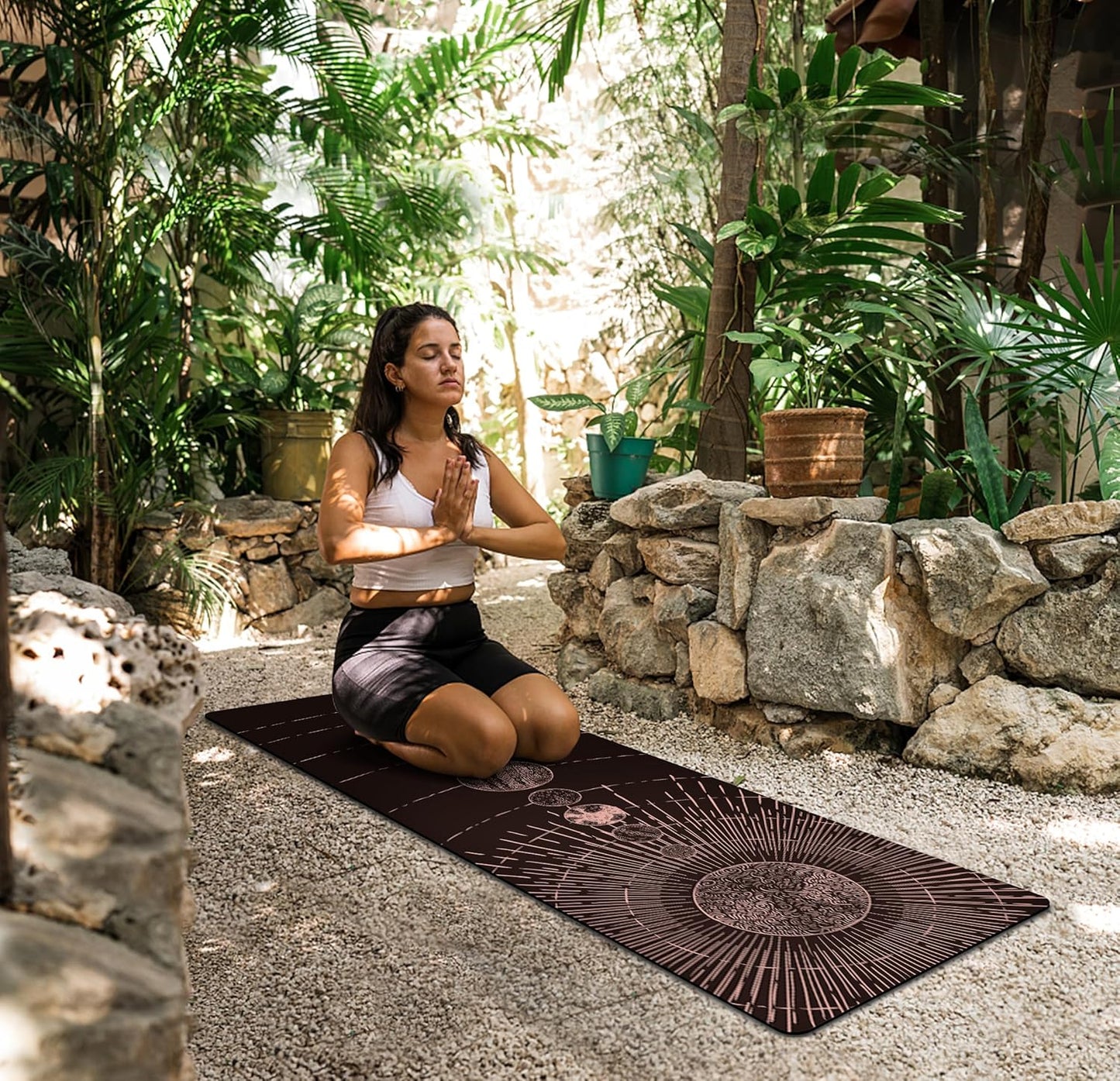 nuveti Printed Travel Yoga Mat-1/16 Inch Thick Non Slip Fitness Workout Mat with Carrying Bag, Foldable Lightweight Suede & Natural Rubber Yoga Mat for Yoga Pilates and Fitness 72" L x 24" W x 1.5mm