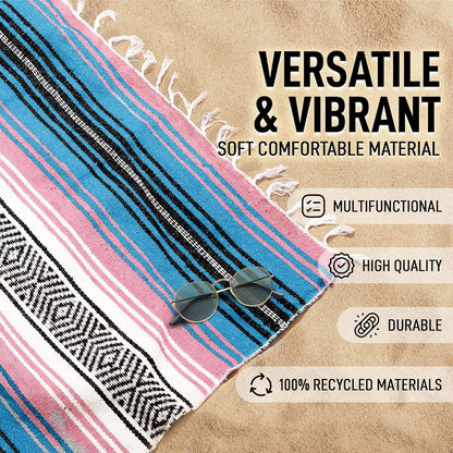 Hydration Nation Authentic Large Handwoven Mexican Blanket - Soft Yoga - Durable Serape - Lightweight Falsa, Beach, Camping, Picnic, Outdoor 70"x50" - Mandarin