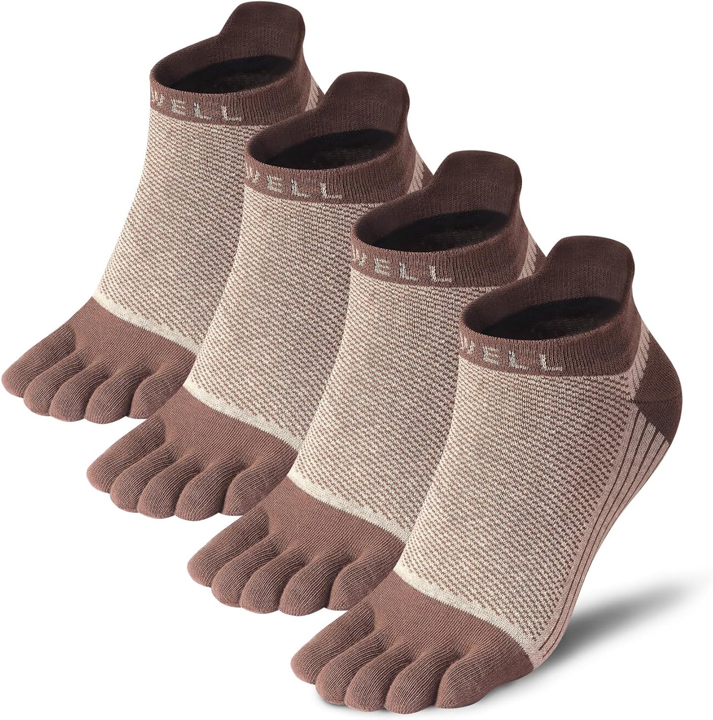 VWELL Cotton Toe Socks Five Finger Socks No Show Crew Athletic Running Socks 4 Pairs,Size 7-11