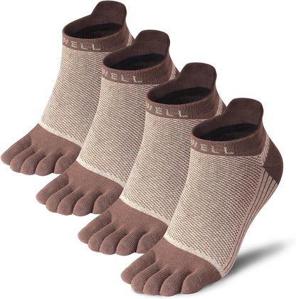 VWELL Cotton Toe Socks Five Finger Socks No Show Crew Athletic Running Socks 4 Pairs,Size 7-11