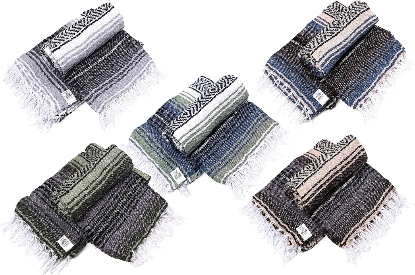 La Montana Authentic Mexican Blanket (10-Pack) - 74in x 50in Woven in Mexico - Falsa Throw for Yoga Studio, Picnic/Camping/Beach, Saddle Blanket, Bed/Home Decor (Assorted Neutrals)