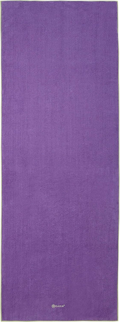 Gaiam Yoga Towel - Mat Sized Active Dry Non Slip Moisture Wicking Sweat Absorbent Microfiber Hot Yoga Towel for Women & Men | Stay-Put Corner Pockets (70" Long x 26" Wide)