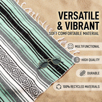 Hydration Nation Authentic Large Handwoven Mexican Blanket - Soft Yoga - Durable Serape - Lightweight Falsa, Beach, Camping, Picnic, Outdoor 70"x50" - Mandarin