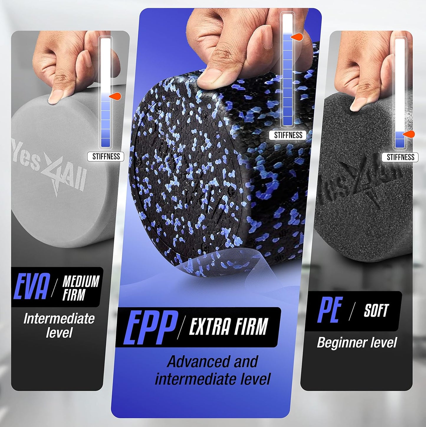 Yes4All High-Density EPP Round Back Roller Foam, Exercise Foam Roller for Yoga, Pilates & Stretching - 12, 18, 24, 36 inch