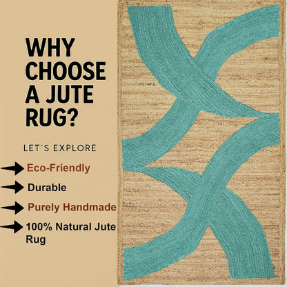 Premium Quality Jute Rug 4x6 Feet Area Rug Natural Fiber Jute Rugs Thick 0.27" Black Abstract Pattern Geometric Rugs for Kids Room, Living Room, Yoga Mat, Indoor Outdoor Carpet - Colors A