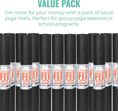 12 or 16-Pack Value Yoga Mat, 68" x 24" Non Slip Exercise Mat, 3mm Thick Gym Mat, Bulk Non Toxic Yoga Mats for Schools and Studios