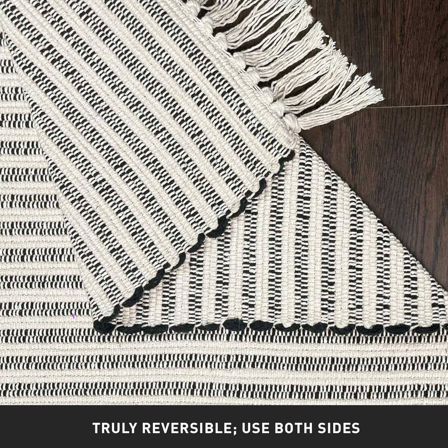 Chardin home Beige & Ivory Providence Runner 2.5x8 feet |Hand Woven Farmhouse Rug with Hand Knotted Fringes|Great in Kitchens entryways Hallways Bathrooms Meditation Yoga Mat|Reversible Cotton Rug