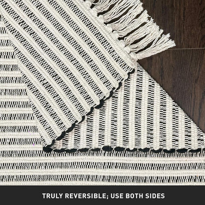 Chardin home Beige & Ivory Providence Runner 2.5x8 feet |Hand Woven Farmhouse Rug with Hand Knotted Fringes|Great in Kitchens entryways Hallways Bathrooms Meditation Yoga Mat|Reversible Cotton Rug