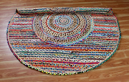 Collection Circle Area Rug - 3 x 3 Ft' Beige and Black Geometric Pettern Jute Mat Ideal for High Traffic Area in Hallway Bedroom Living Room Dining Room Kitchen Terrace Yoga Mat
