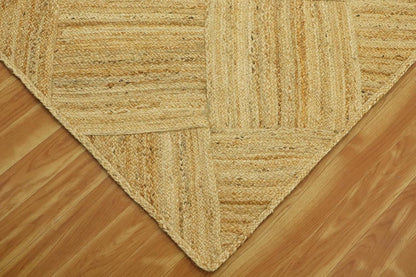 Hand Braided Jute 4 Ft Square Kilim Rug Flatweave Pink Geometric Pattern Jute Sisal Rug, Thick 0.27 Inch Indoor Outdoor Carpet for Kitchen, Bedside, Yoga Mat - Colors C